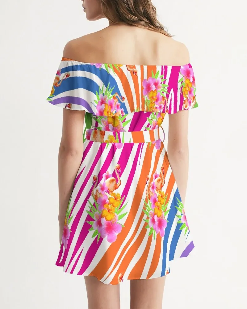 Flamingo Fiesta Women's Off Shoulder Dress