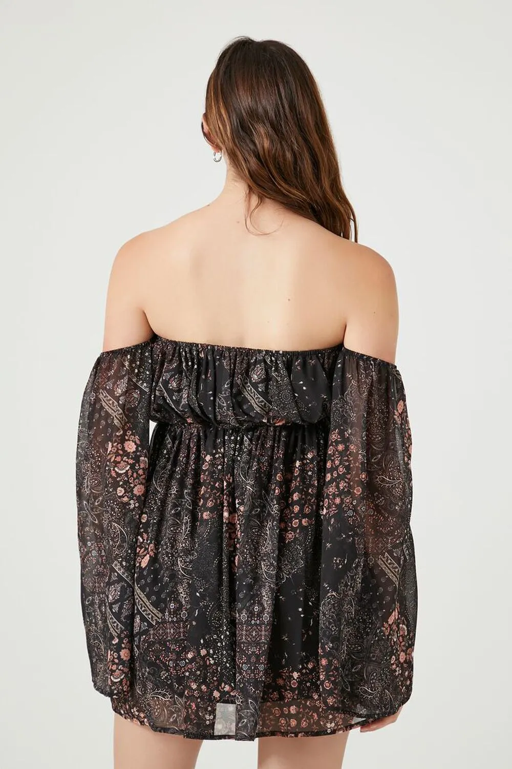 Forever 21 Paisley Off Shoulder Mini Dress, Black