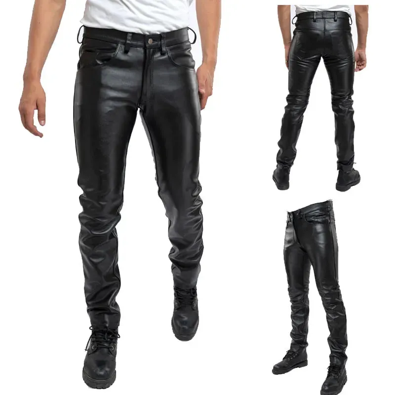 Funki Buys | Pants | Men's Faux Leather Slim Fit Biker Pants