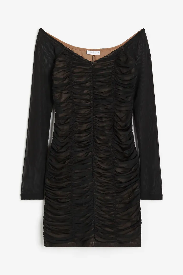 H&M Off Shoulder Ruffle Mesh Mini Dress, Black