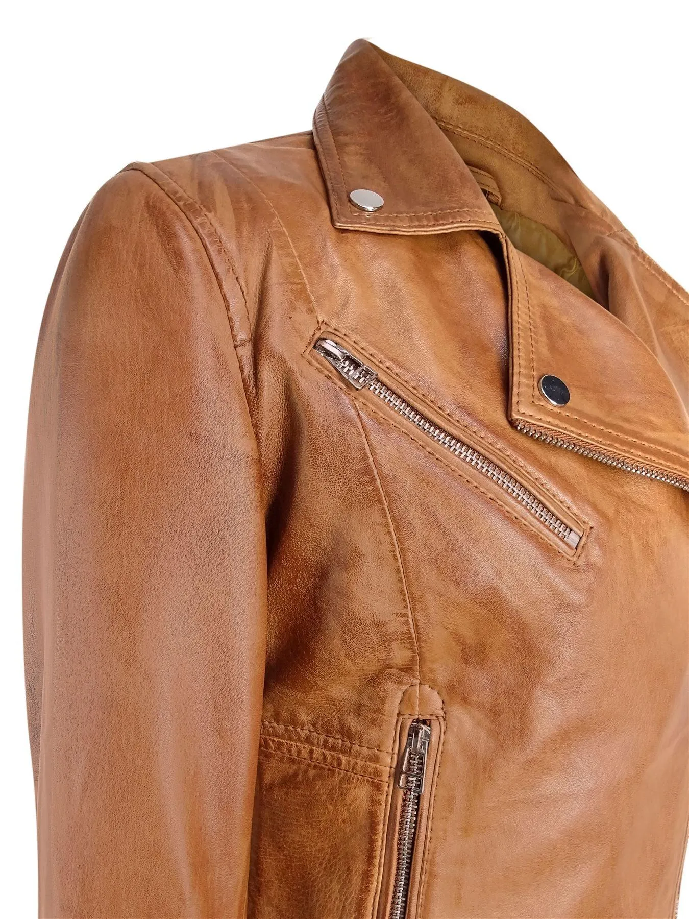 Infinity Ladies Retro BRANDO Tan Biker Retro Casual Soft Nappa Leather Jacket