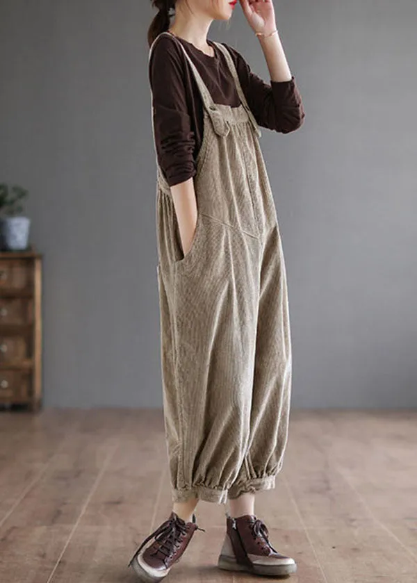 Khaki Corduroy Loose Overalls Jumpsuit Oversized Pockets Fall