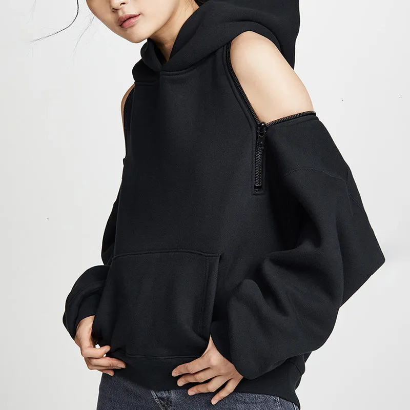 Ladies cutout off the shoulder hoodie jacket