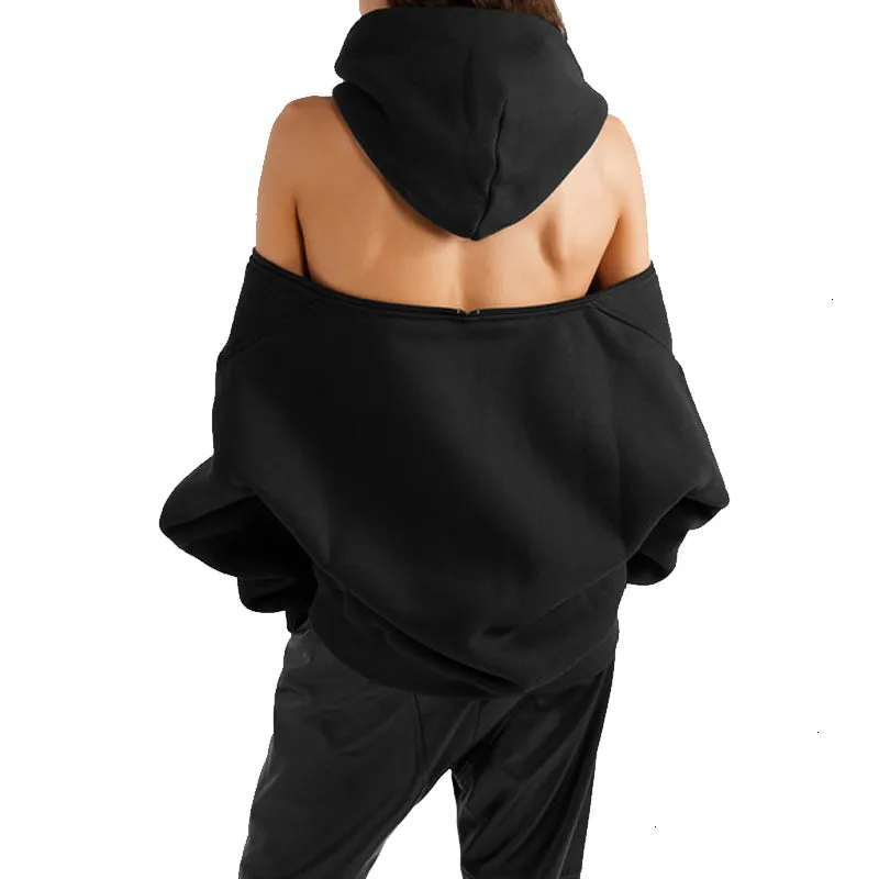 Ladies cutout off the shoulder hoodie jacket