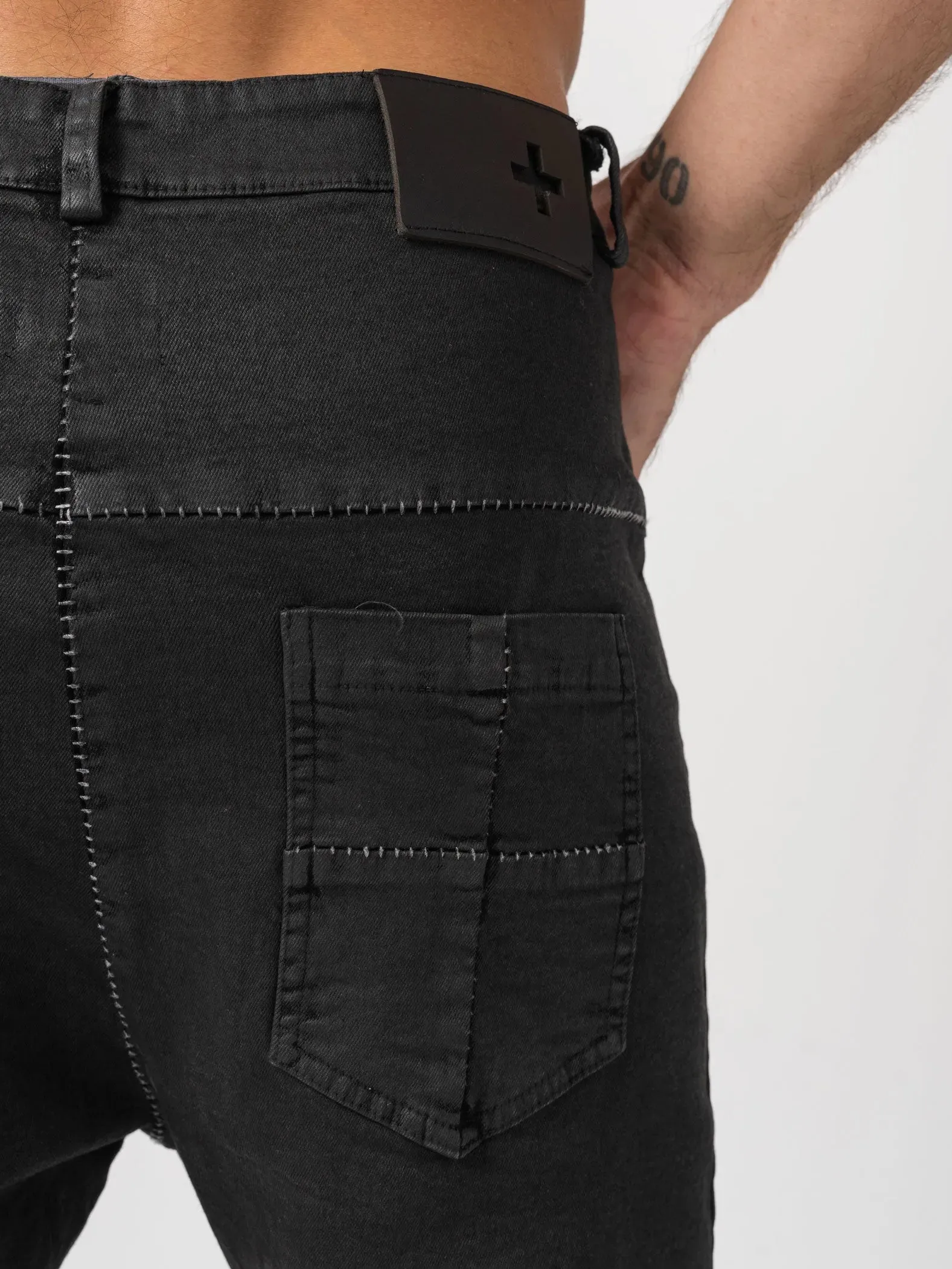 Low Crotch Jeans with Leather Effect