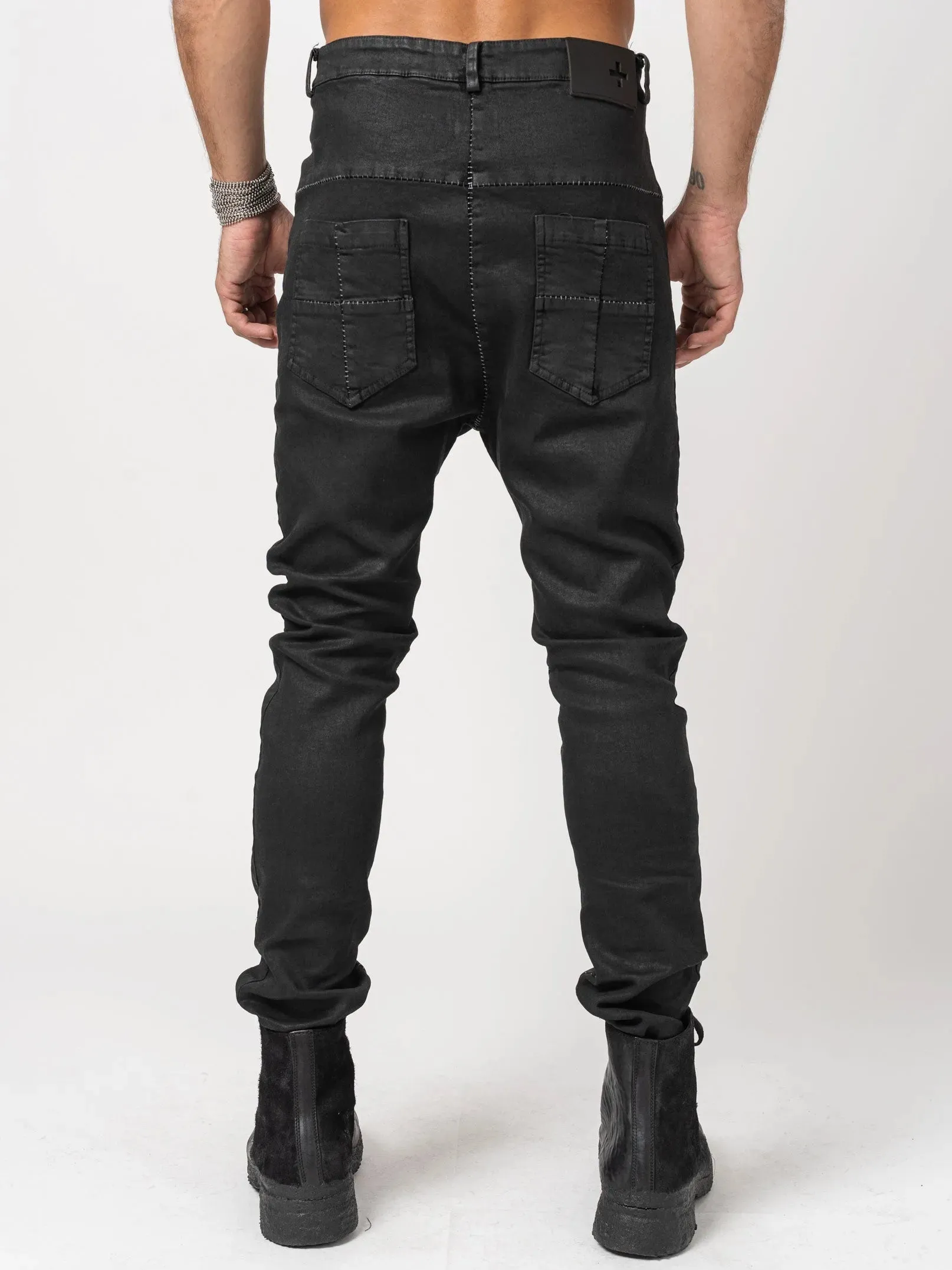 Low Crotch Jeans with Leather Effect