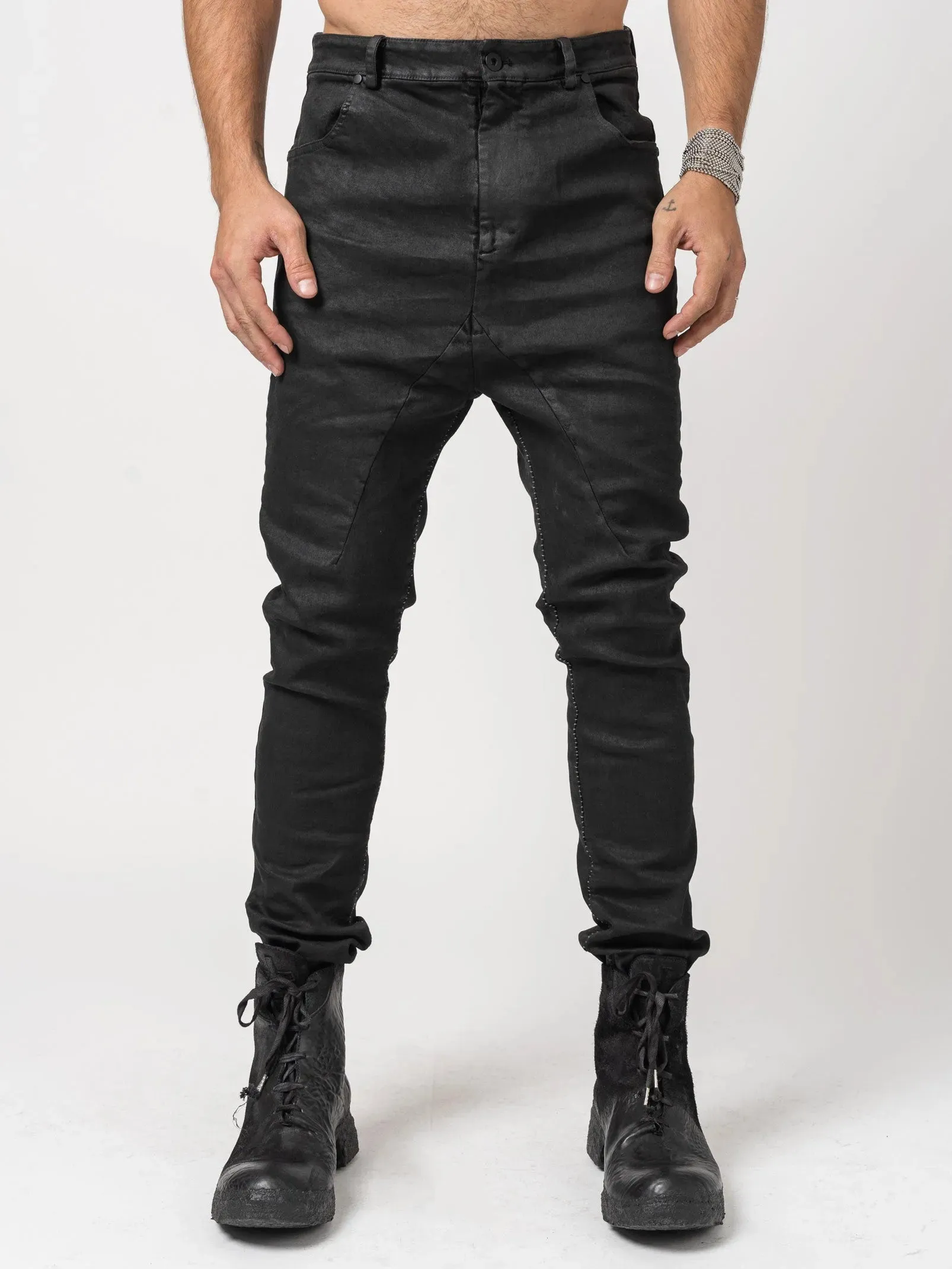 Low Crotch Jeans with Leather Effect