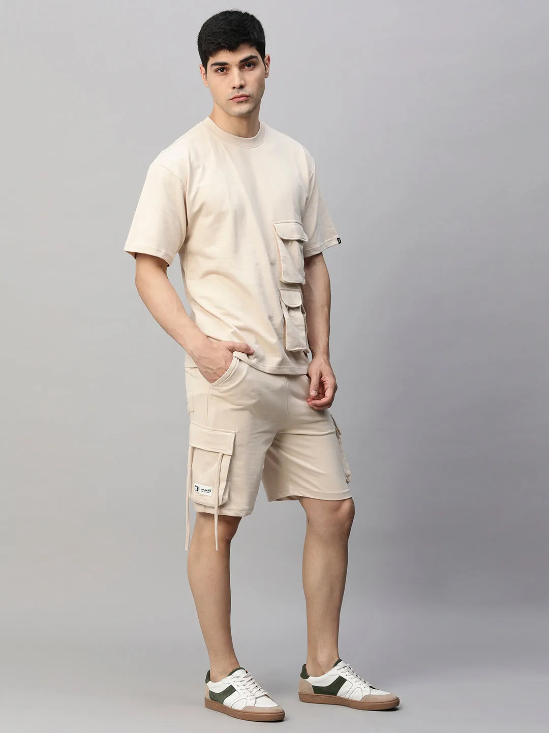 Men Premium Cargo Co-ord Set - Beige