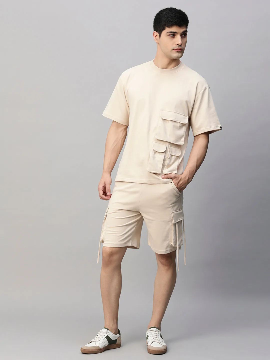 Men Premium Cargo Co-ord Set - Beige