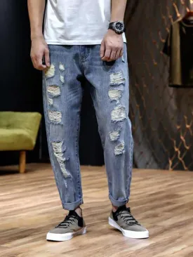 Men Ripped Detail Tapered Jeans