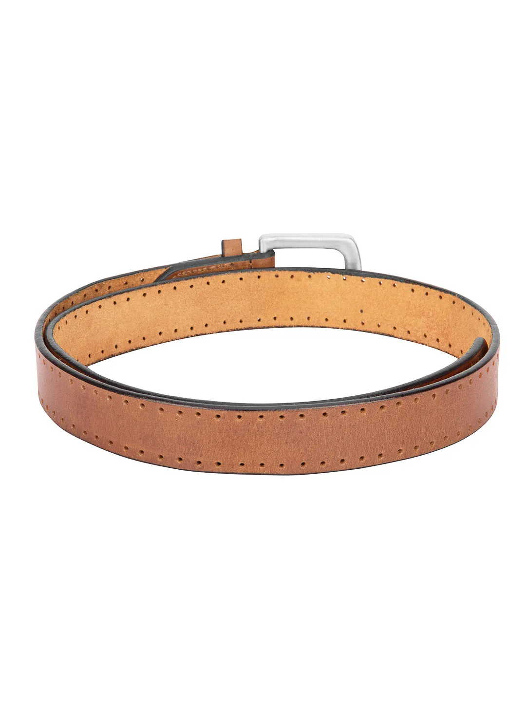 Men Tan Solid Leather Belt