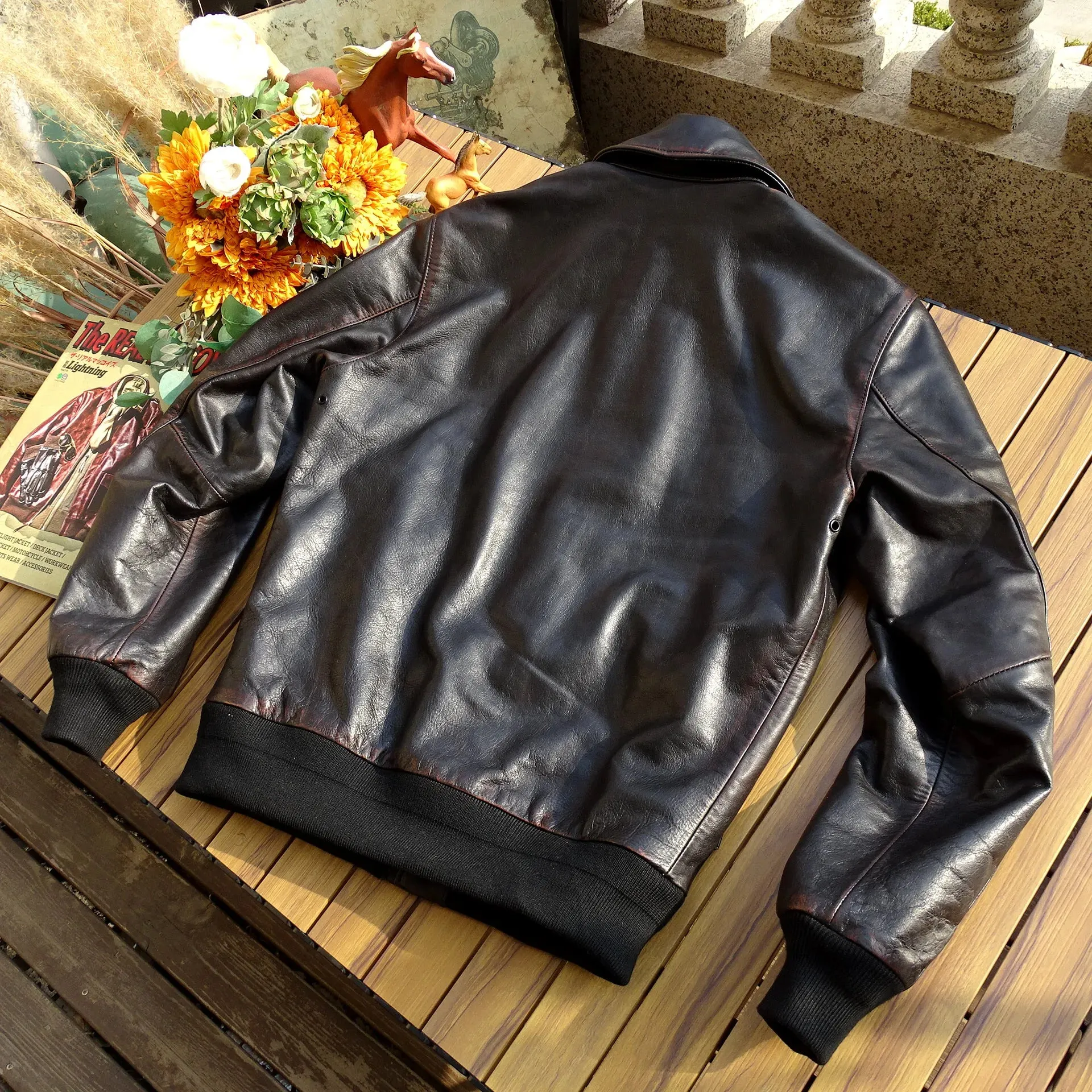 Men's A2 Flight Leather Jacket - Horsehide, Short Slim Fit, Military Style