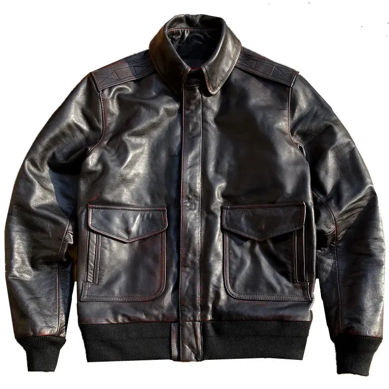 Men's A2 Flight Leather Jacket - Horsehide, Short Slim Fit, Military Style