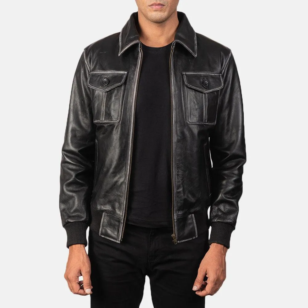 Mens Bomber Style Leather Jacket