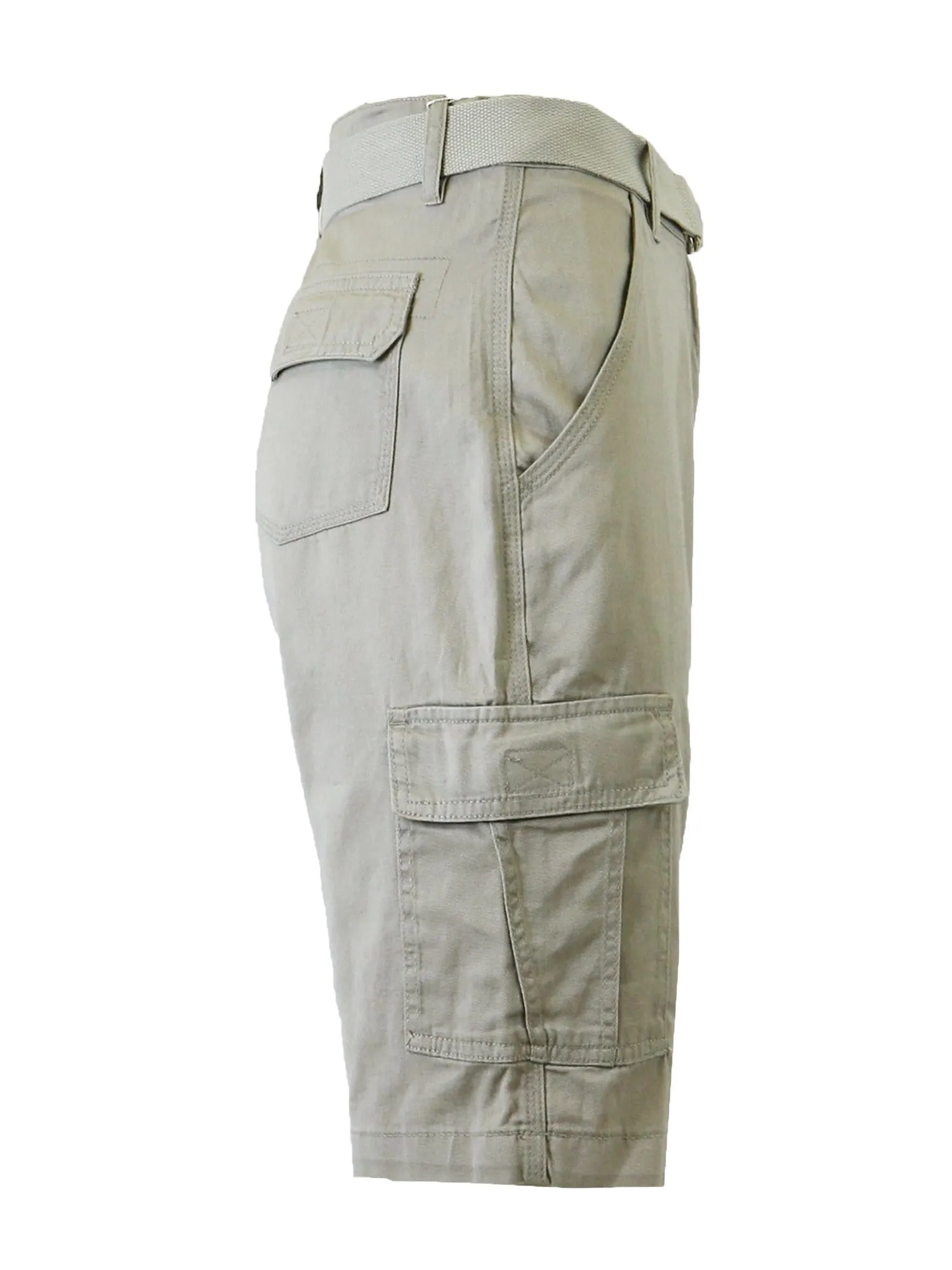 Men's Flat Front Slim Fit Belted Cotton Cargo Shorts