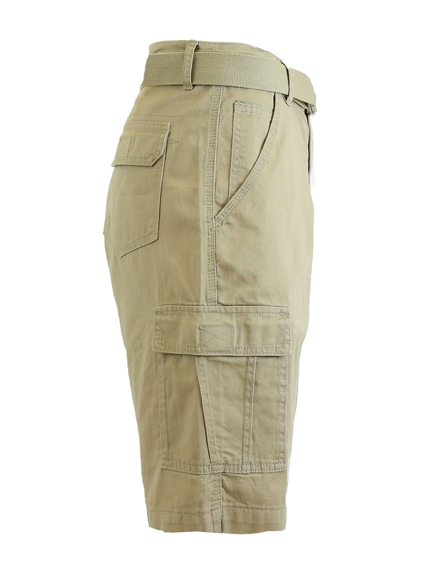 Men's Flat Front Slim Fit Belted Cotton Cargo Shorts