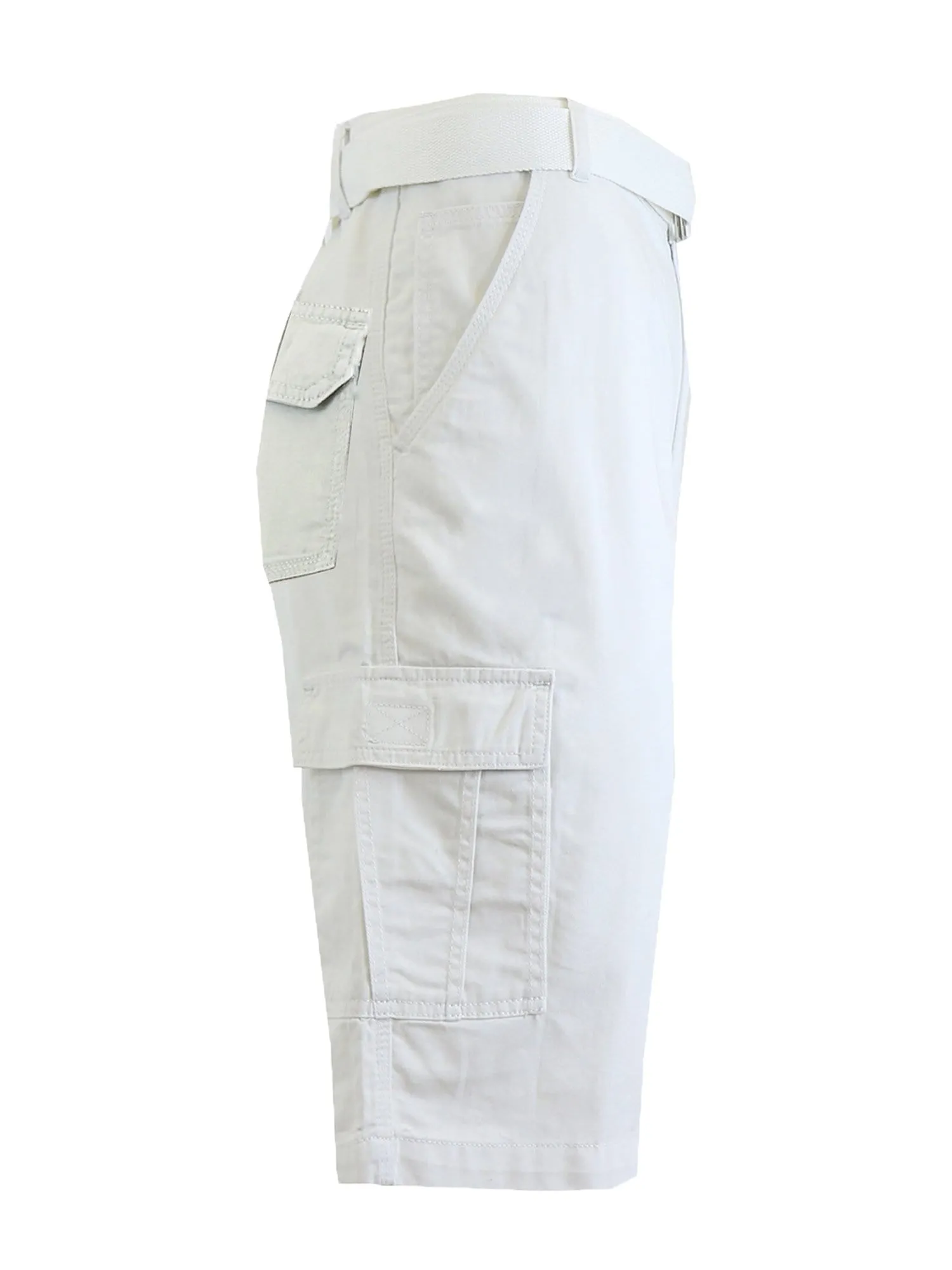 Men's Flat Front Slim Fit Belted Cotton Cargo Shorts