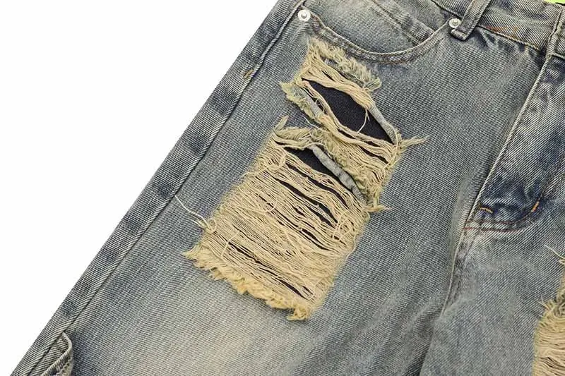 Men's High Streetwear Ripped Deconstructed Zipper Jeans