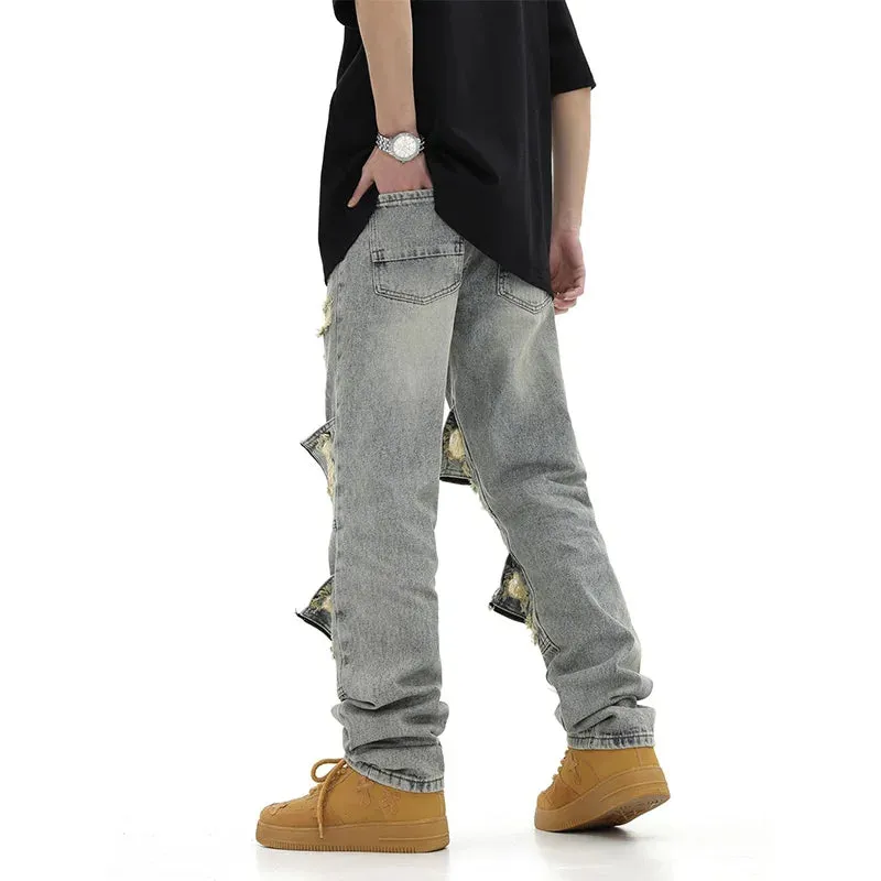 Men's High Streetwear Ripped Deconstructed Zipper Jeans