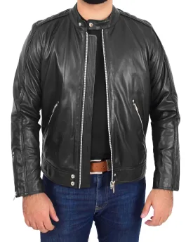 Mens Leather Biker Jacket Slim Fit Colt Black