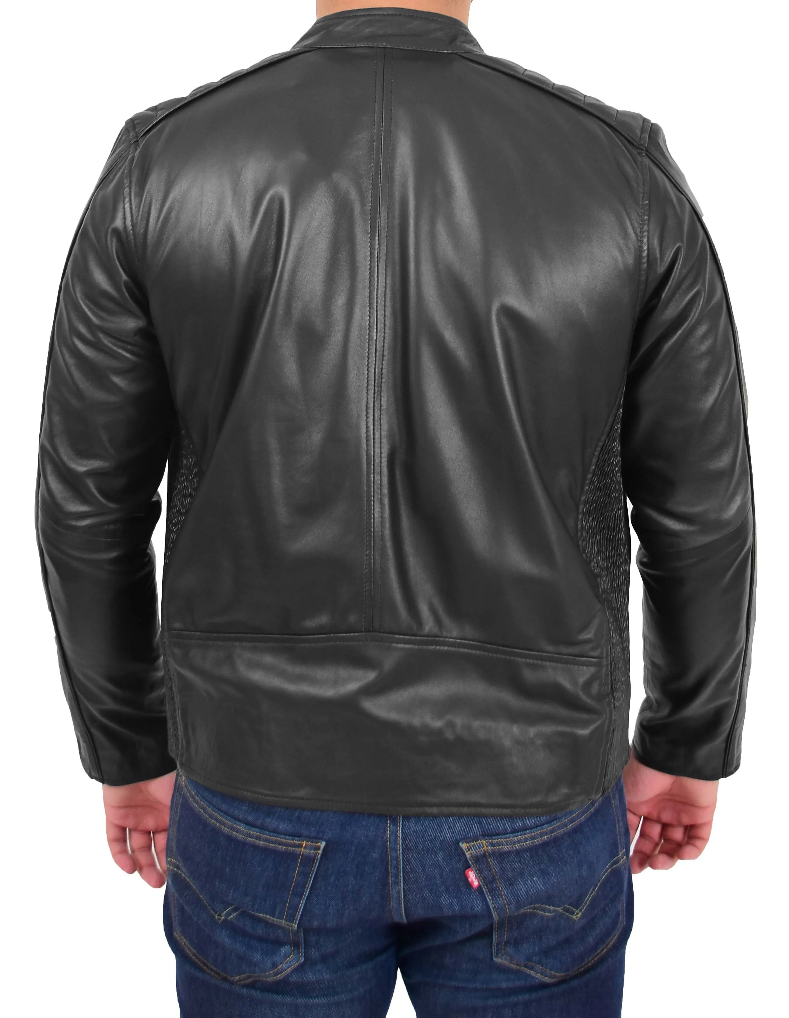 Mens Leather Biker Jacket Slim Fit Colt Black