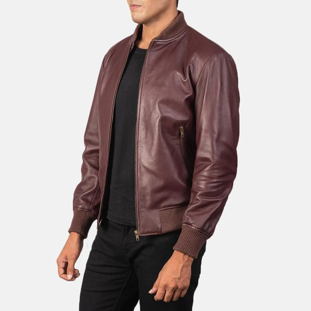 Mens Maroon Leather Stylish Jacket