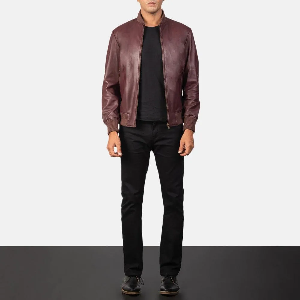 Mens Maroon Leather Stylish Jacket