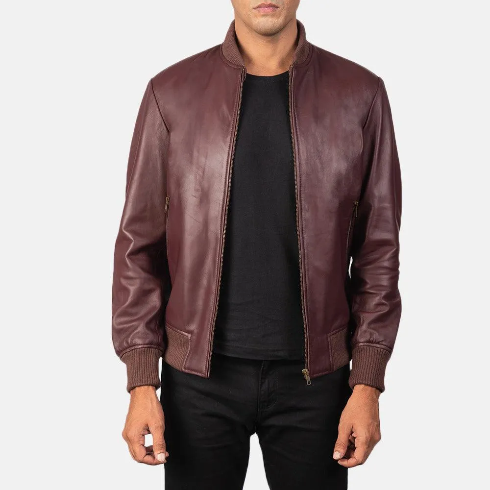 Mens Maroon Leather Stylish Jacket