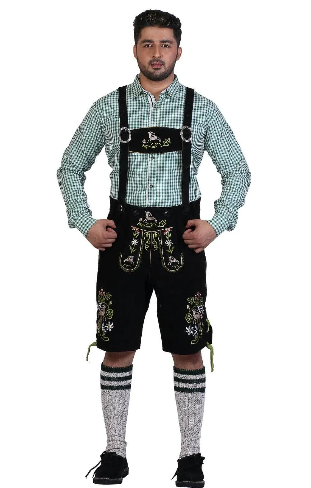 Multi Embroidered Short Lederhosen Night Black