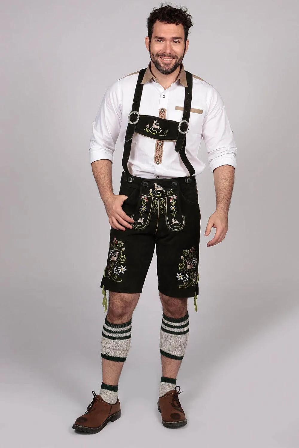 Multi Embroidered Short Lederhosen Night Black