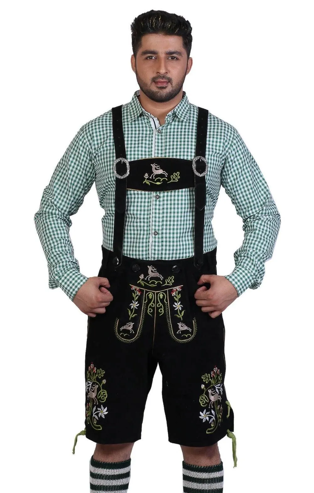 Multi Embroidered Short Lederhosen Night Black