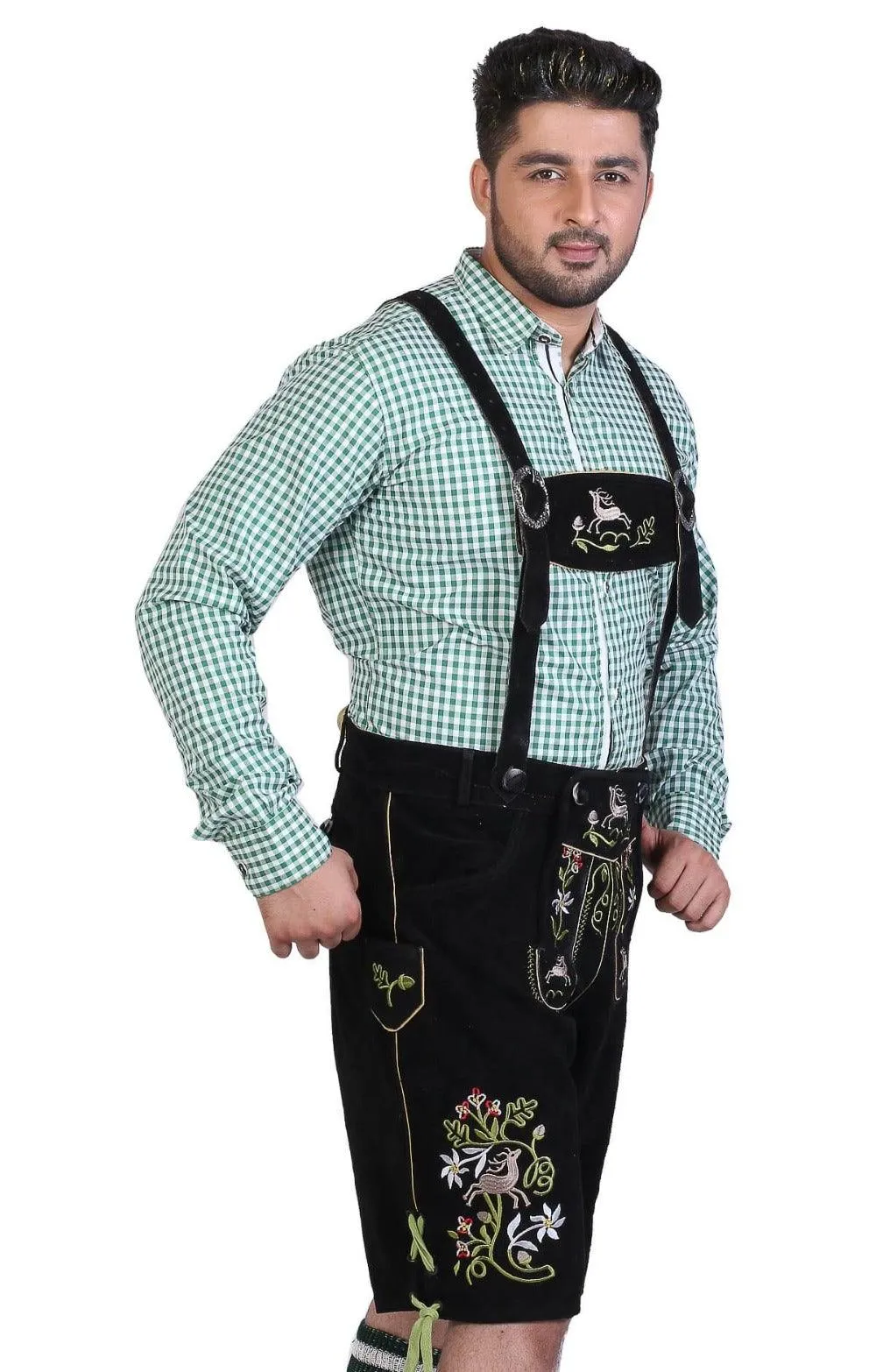 Multi Embroidered Short Lederhosen Night Black