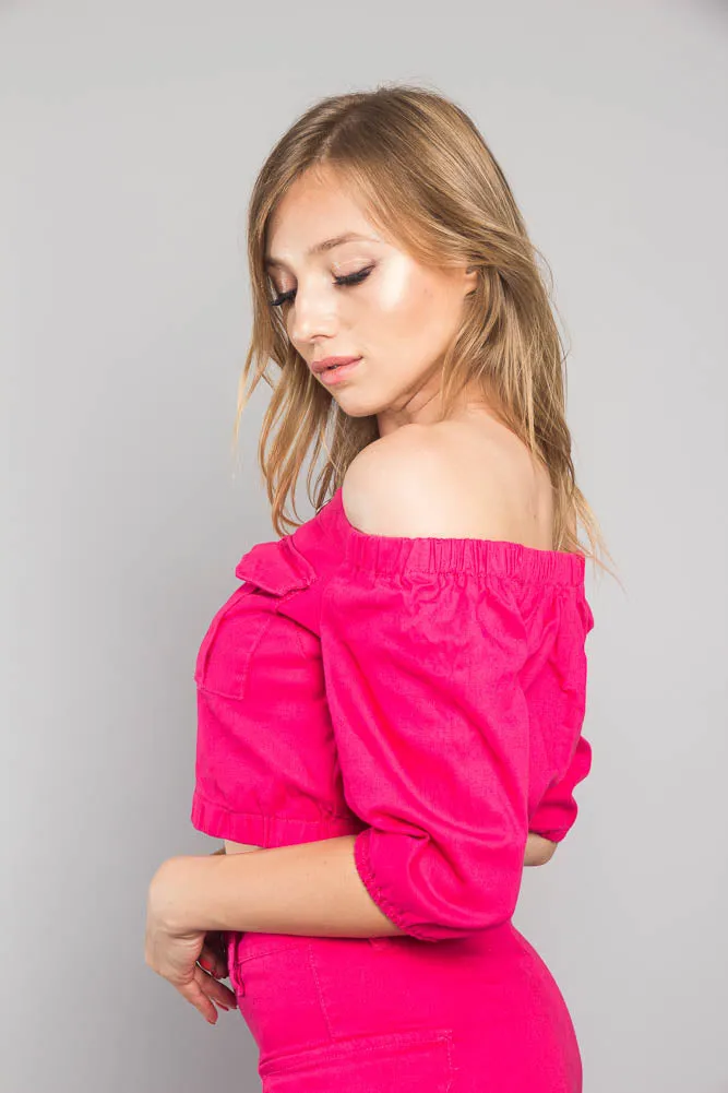 Neon Off the Shoulder Cropped Jacket