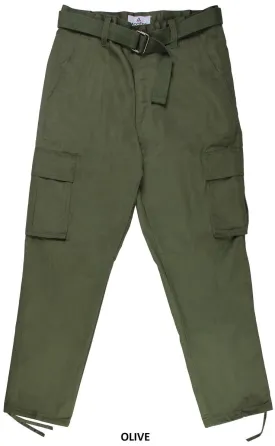 Olive Men's Belted Cargo Pants Loose Fit multiple pockets Style No: AP1515