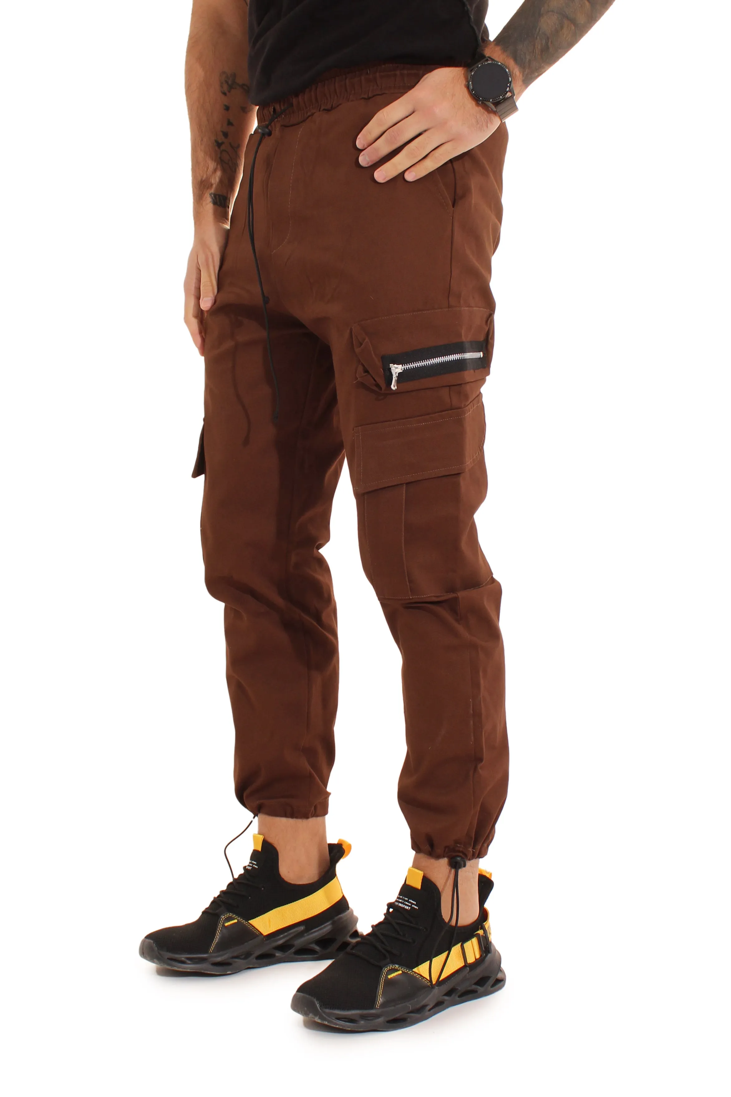 Pantalone Uomo Cargo Tasca America Con Zip Laterale Tasconi Elastico In Vita Art. Pt51