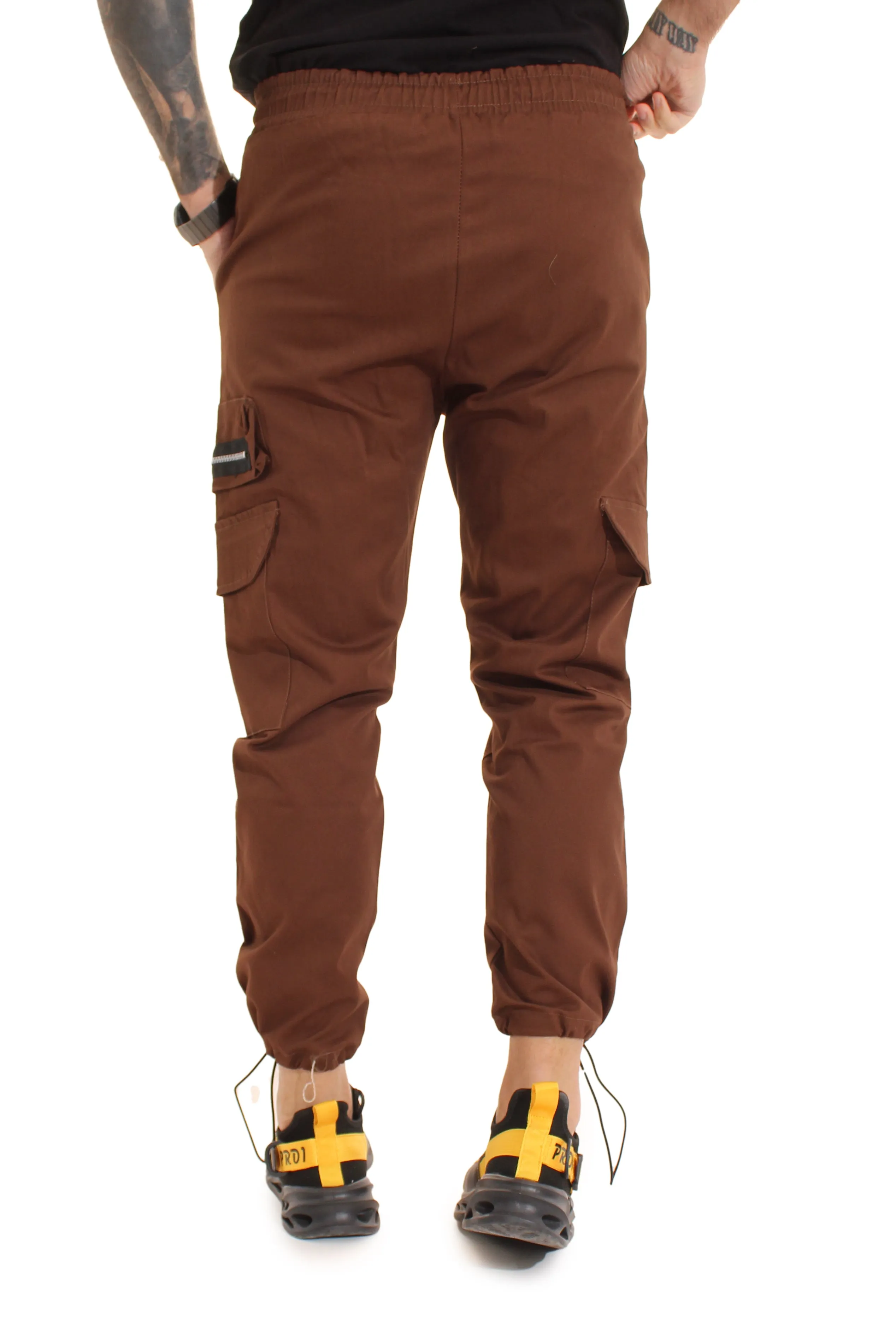 Pantalone Uomo Cargo Tasca America Con Zip Laterale Tasconi Elastico In Vita Art. Pt51