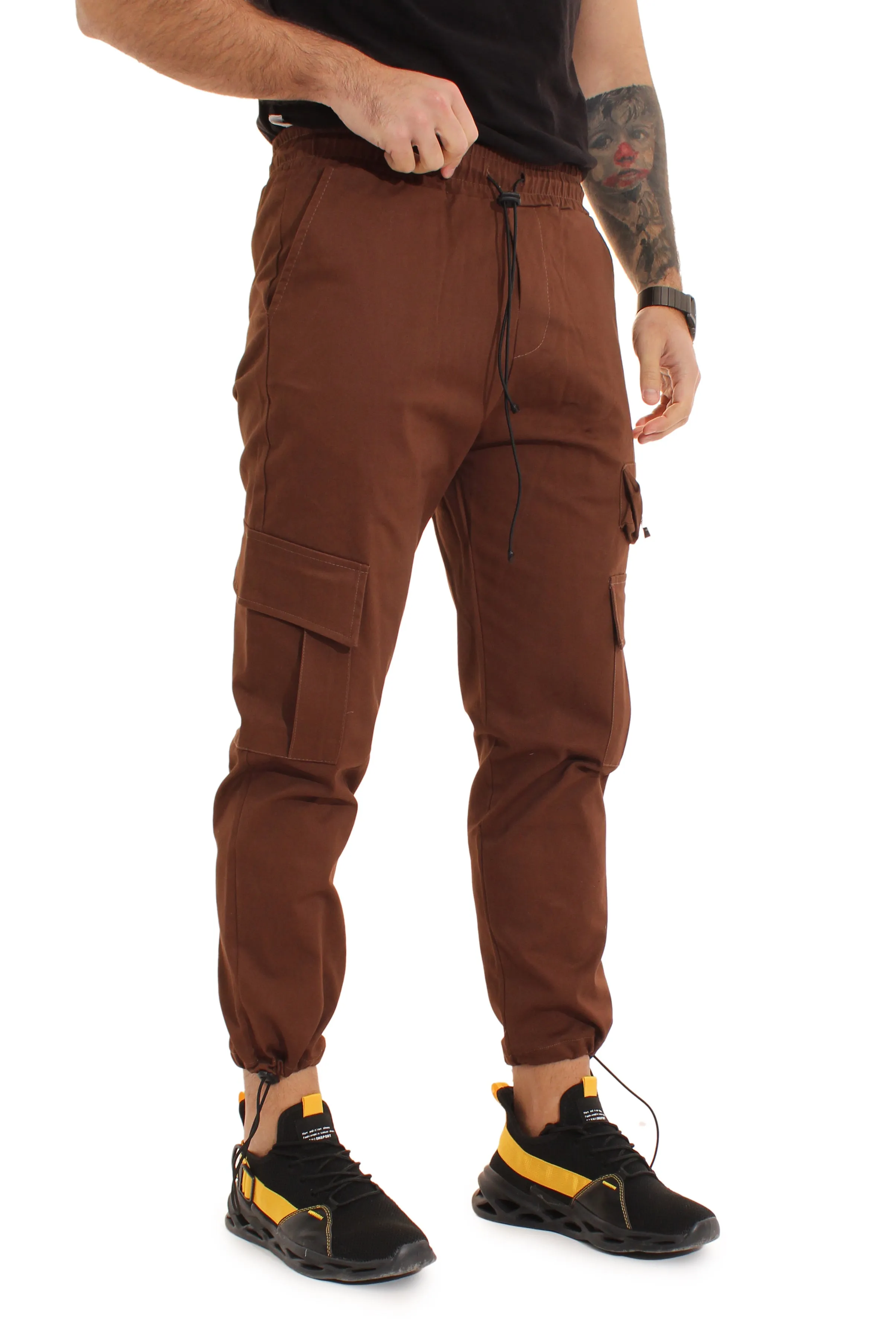 Pantalone Uomo Cargo Tasca America Con Zip Laterale Tasconi Elastico In Vita Art. Pt51