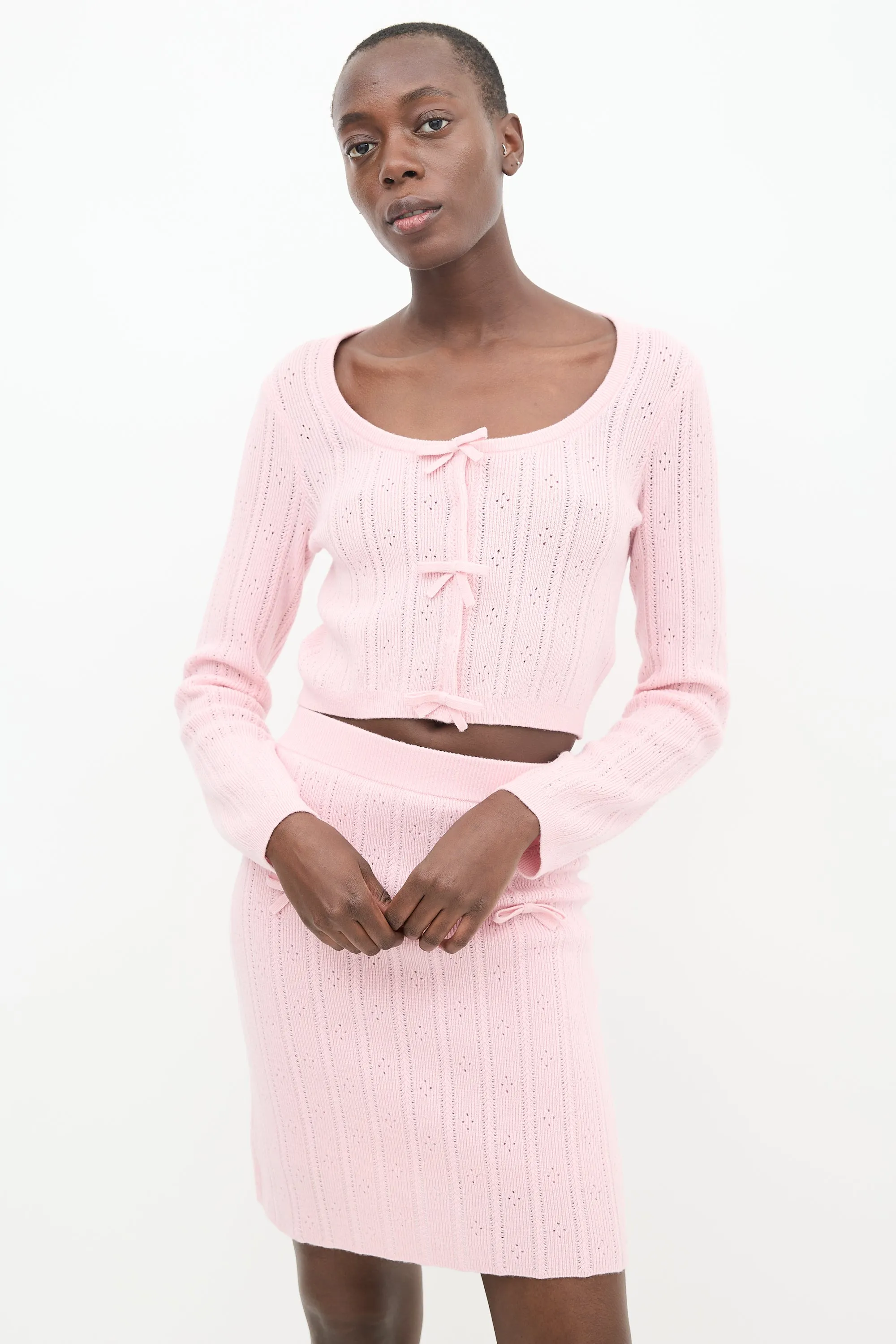 Pink Wool Knit Bow Co-Ord Set