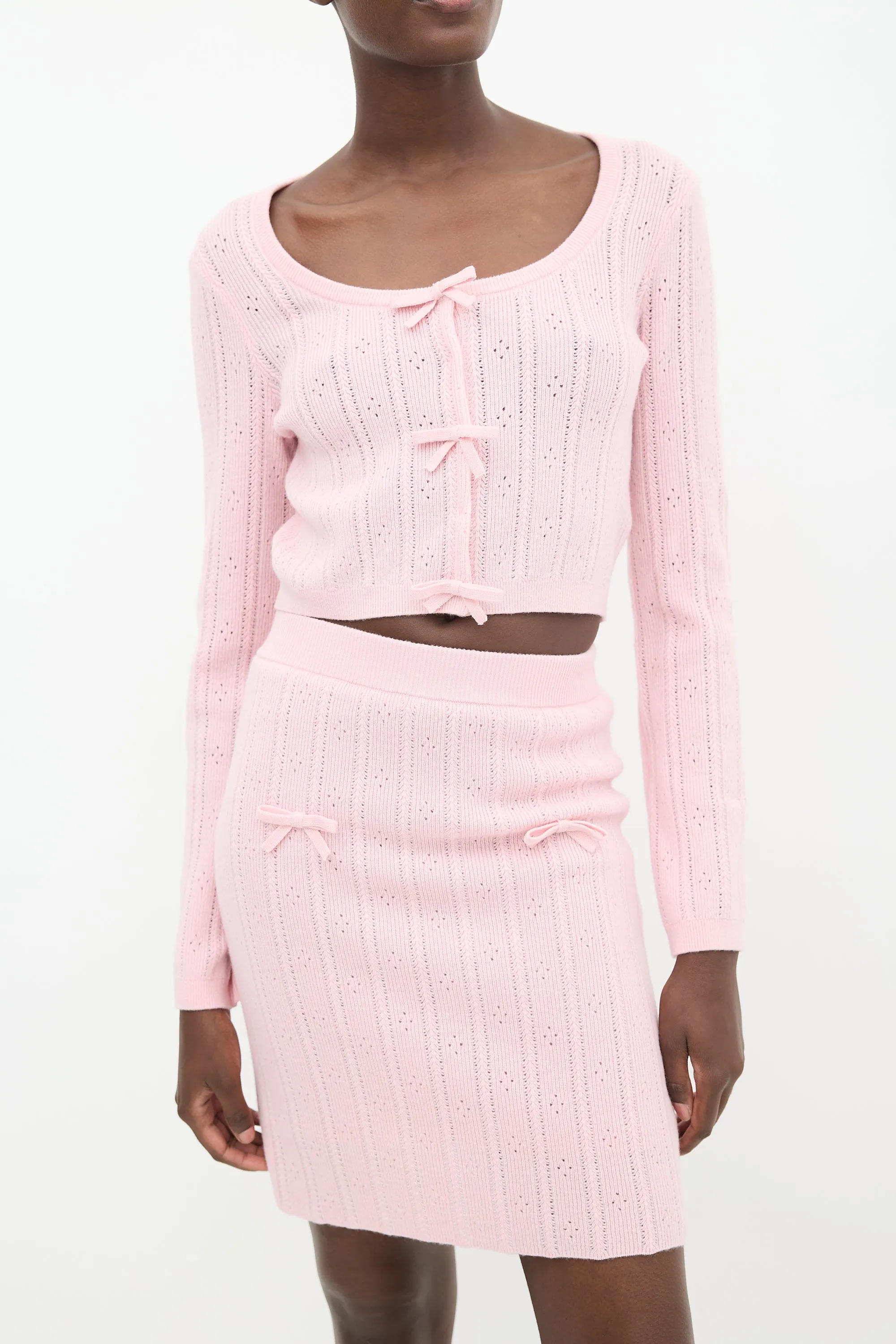 Pink Wool Knit Bow Co-Ord Set