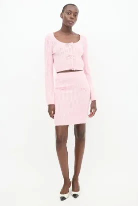 Pink Wool Knit Bow Co-Ord Set