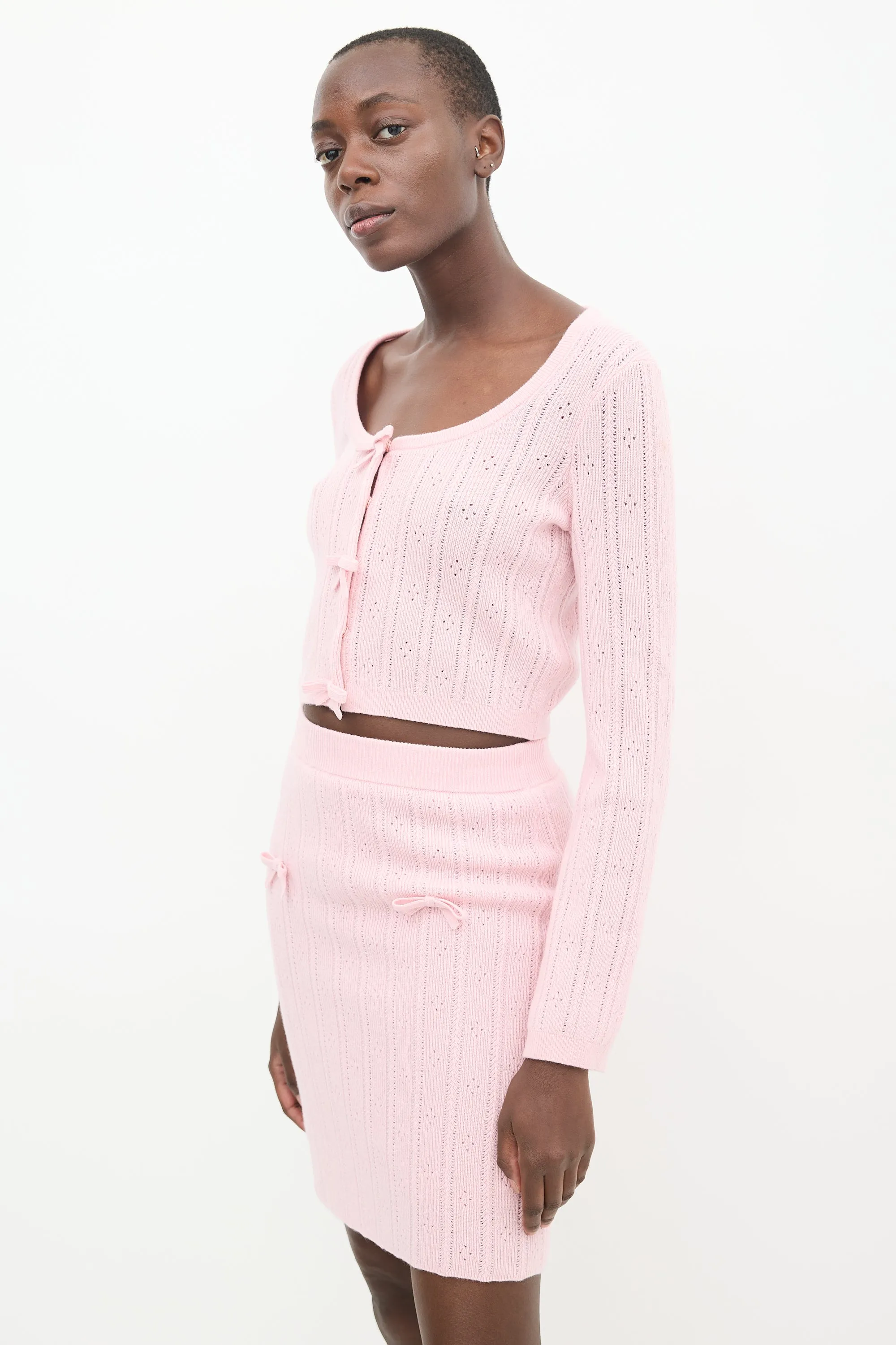 Pink Wool Knit Bow Co-Ord Set