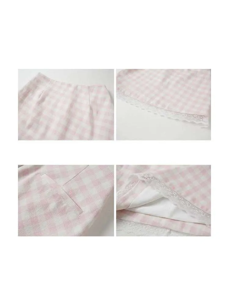 Plaid Lace Hip-Hug Skirt【s0000007387】