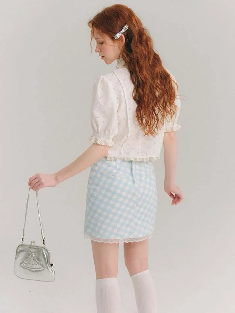 Plaid Lace Hip-Hug Skirt【s0000007387】