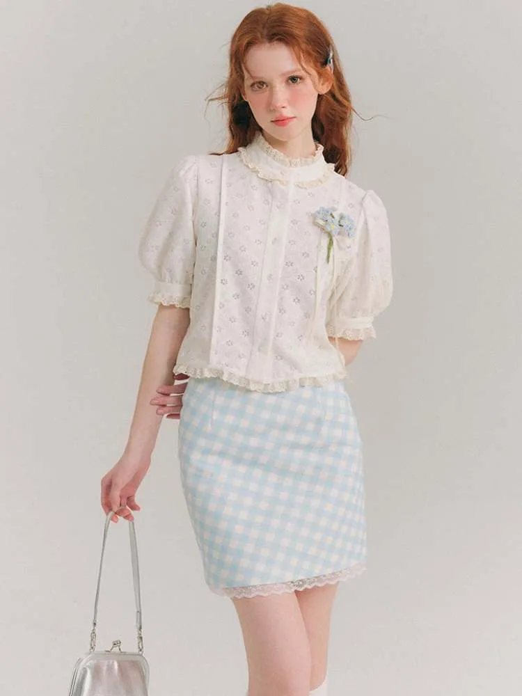 Plaid Lace Hip-Hug Skirt【s0000007387】