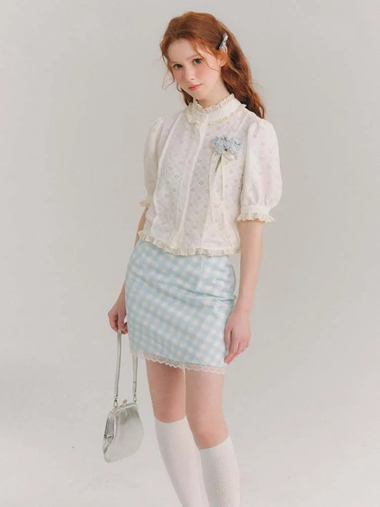 Plaid Lace Hip-Hug Skirt【s0000007387】