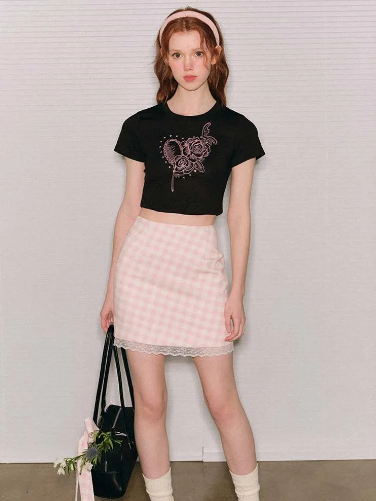 Plaid Lace Hip-Hug Skirt【s0000007387】