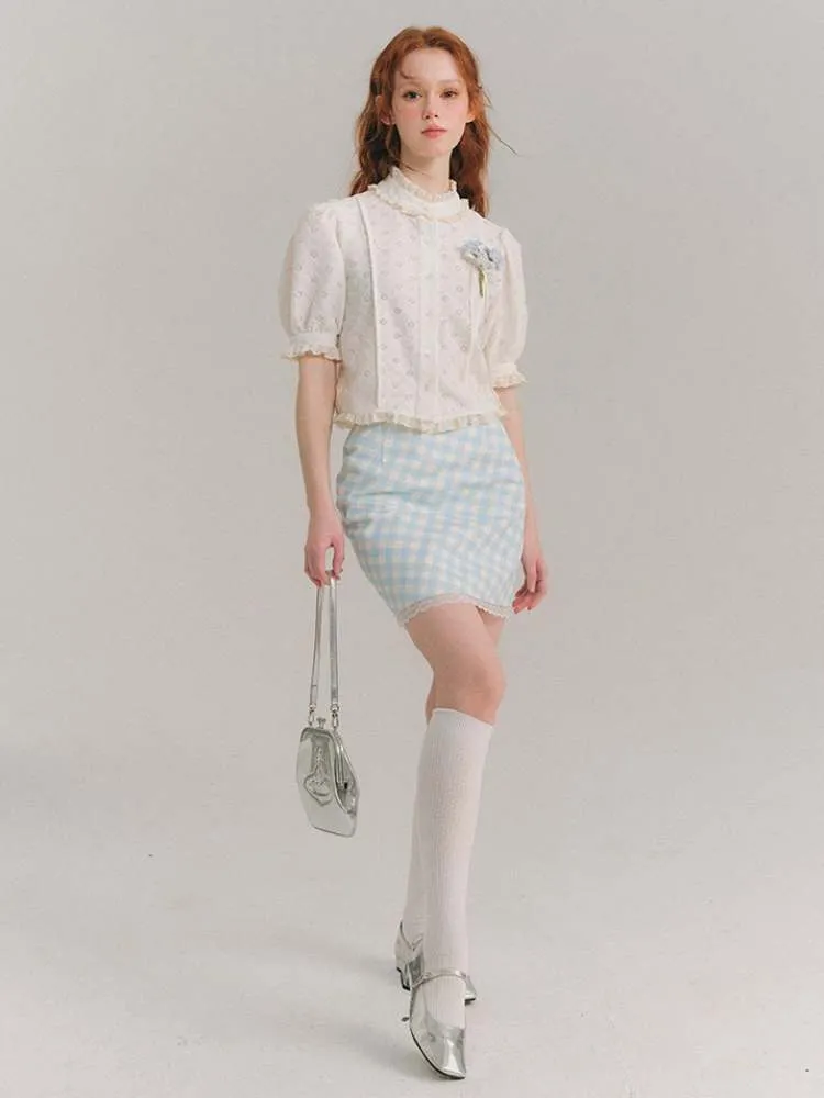 Plaid Lace Hip-Hug Skirt【s0000007387】