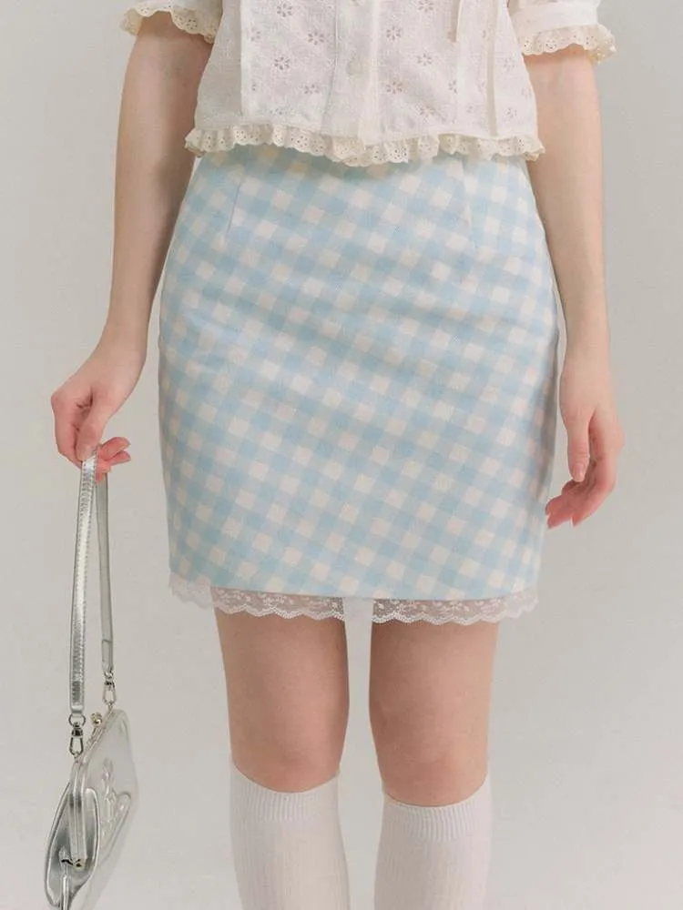 Plaid Lace Hip-Hug Skirt【s0000007387】