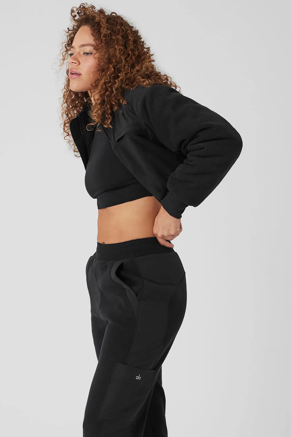 Polar Fleece Cropped Wintry Mix Jacket - Black