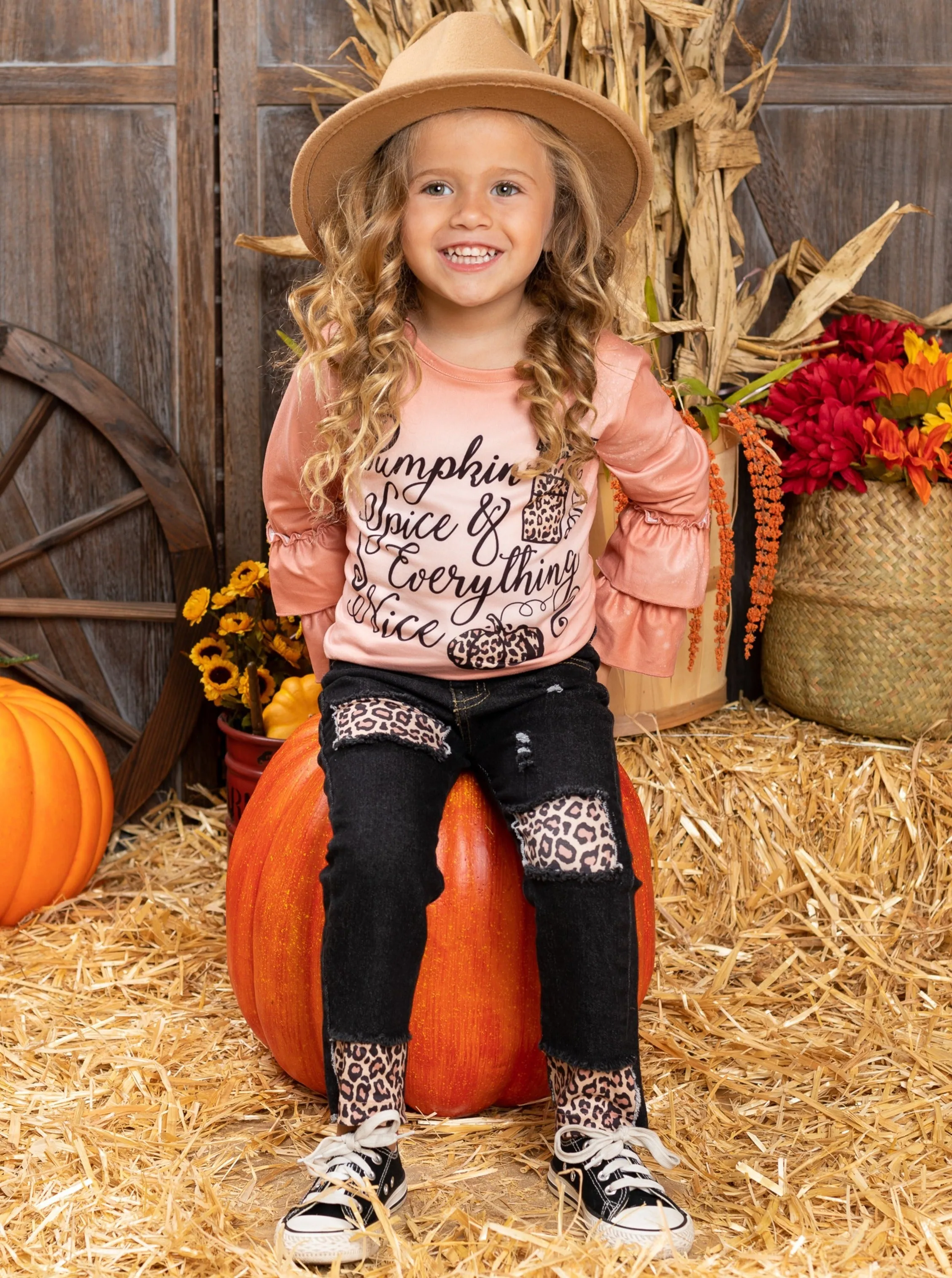 Pumpkin Spice and Everything Nice Patched Jeans Set